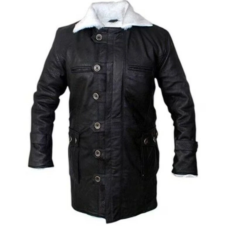 Handmade Winter Coat Black Bane Coat Tom Hardy Shearling Jacket The Dark Knight Rises Sheepskin Leather Trench Coat Jacket Christmas 6 Handmade Winter Coat Black Bane Coat Tom Hardy Shearling Jacket The Dark Knight Rises Sheepskin Leather Trench Coat Jacket Christmas - Image 4