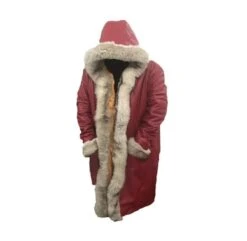 The Christmas Chronicls 2 Santa Claus Red Leather Coat Mens Cosplay Costume Faux Leather / Real Leather With Artificial Fur Celebrity Jacket