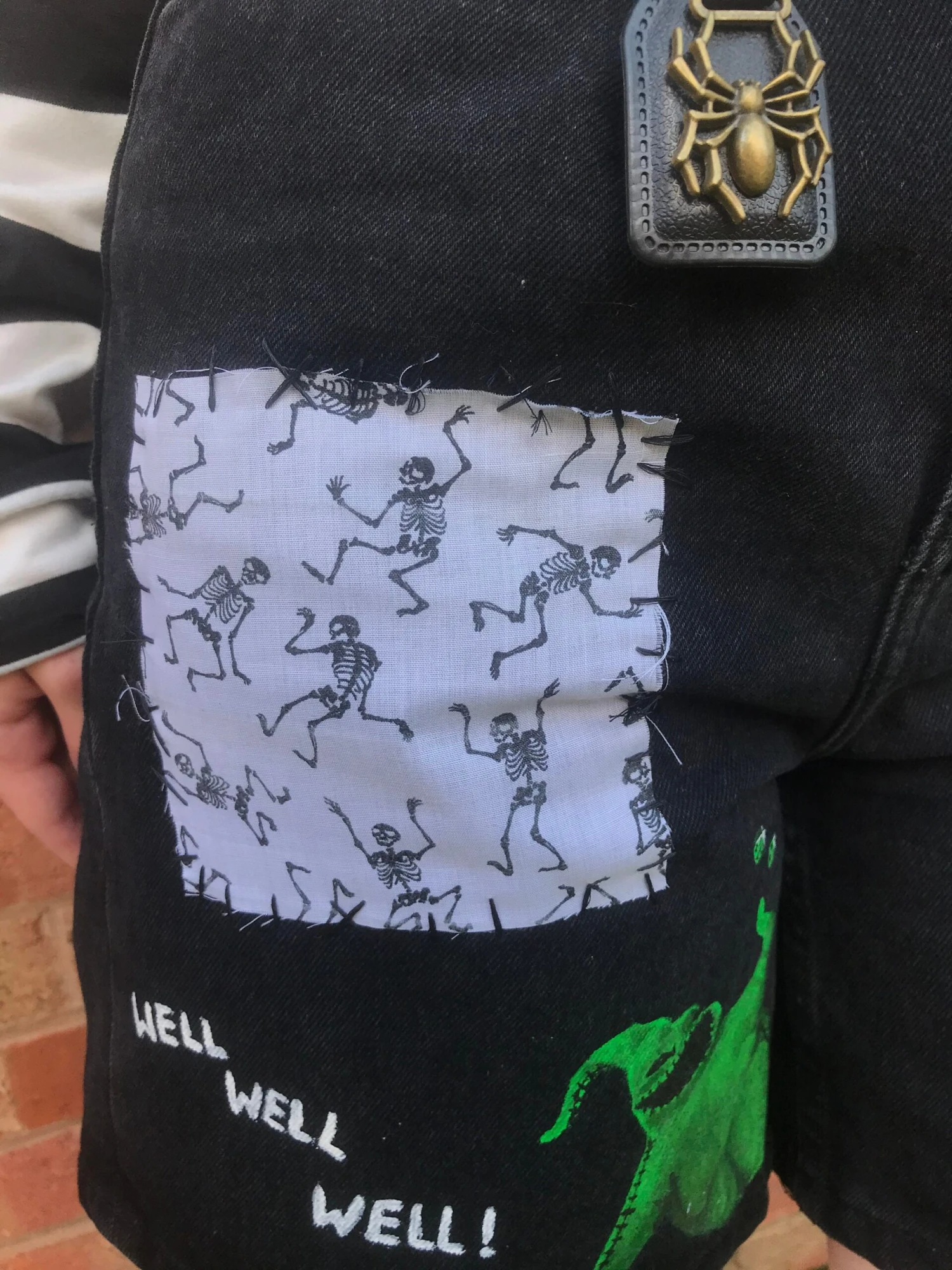 Personalised ‘Nightmare Before Christmas’ Hand Painted Black Denim Paper-bag Shorts Size 6 9 Personalised ‘Nightmare Before Christmas’ Hand Painted Black Denim Paper-bag Shorts Size 6 - Image 7