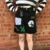 Personalised ‘Nightmare Before Christmas’ Hand Painted Black Denim Paper-bag Shorts Size 6