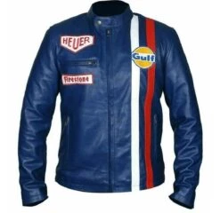 Men's Steve McQueen Le Mans Gulf Racing Style Stripes Leather Jacket Motorbike Motorcycle Jacket Touring /christmas Gift, ,unisex Jacket