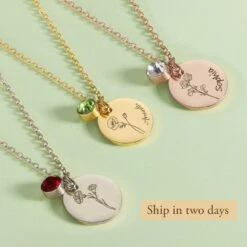 Personalized Birth Flower Necklace With Name, Birthday Gift For Her, Floral Necklace, Necklaces For Women, Engraved Necklace, Christmas Gift