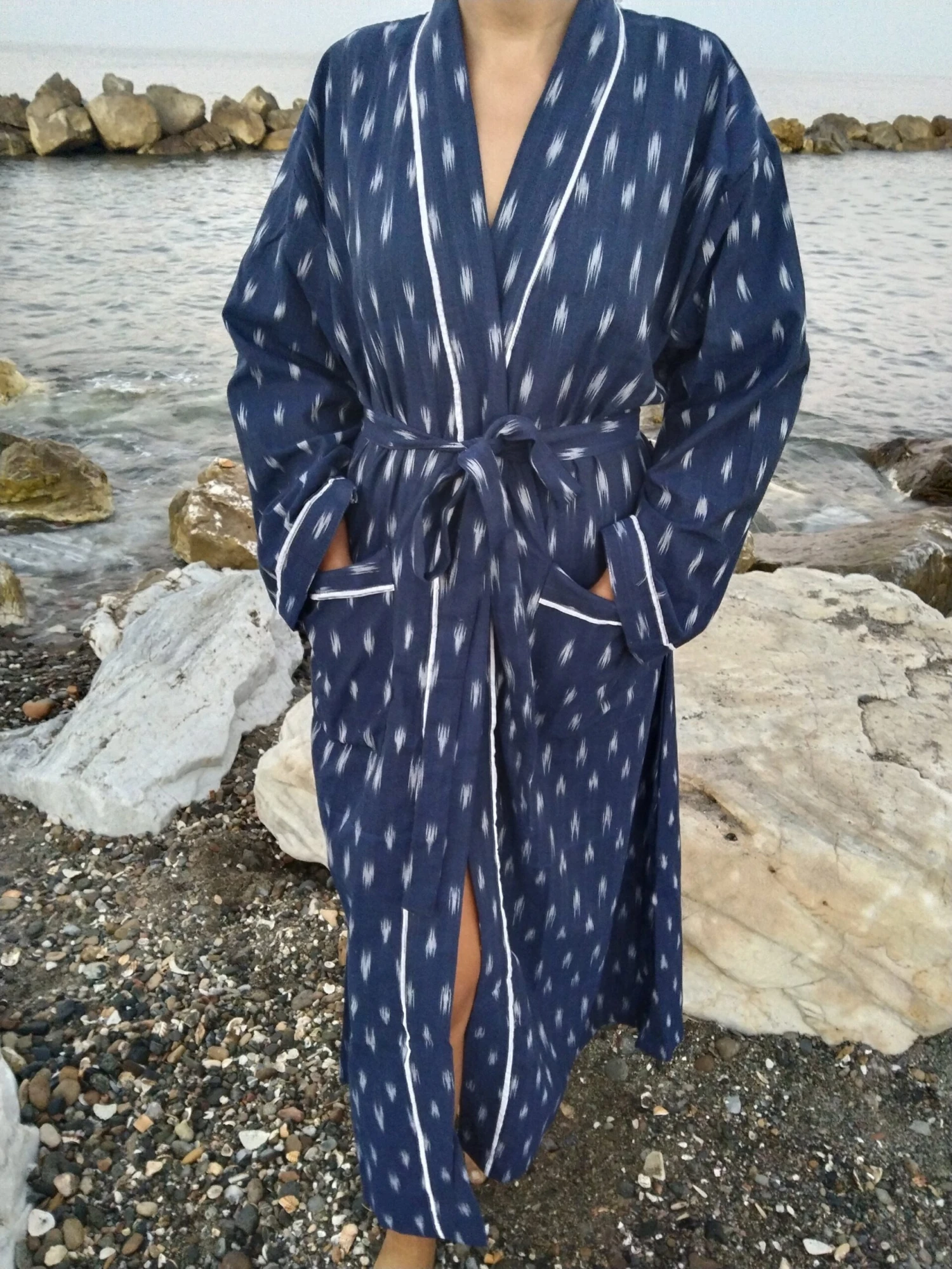 Unisex Ikkat Dressing Robe,cotton Robe,lounge Wear,resort Wear,gifts For Him,gifts For Her,housewarming Gift,boho Robe,Christmas Gift, 7 Unisex Ikkat Dressing Robe,cotton Robe,lounge Wear,resort Wear,gifts For Him,gifts For Her,housewarming Gift,boho Robe,Christmas Gift, - Image 5