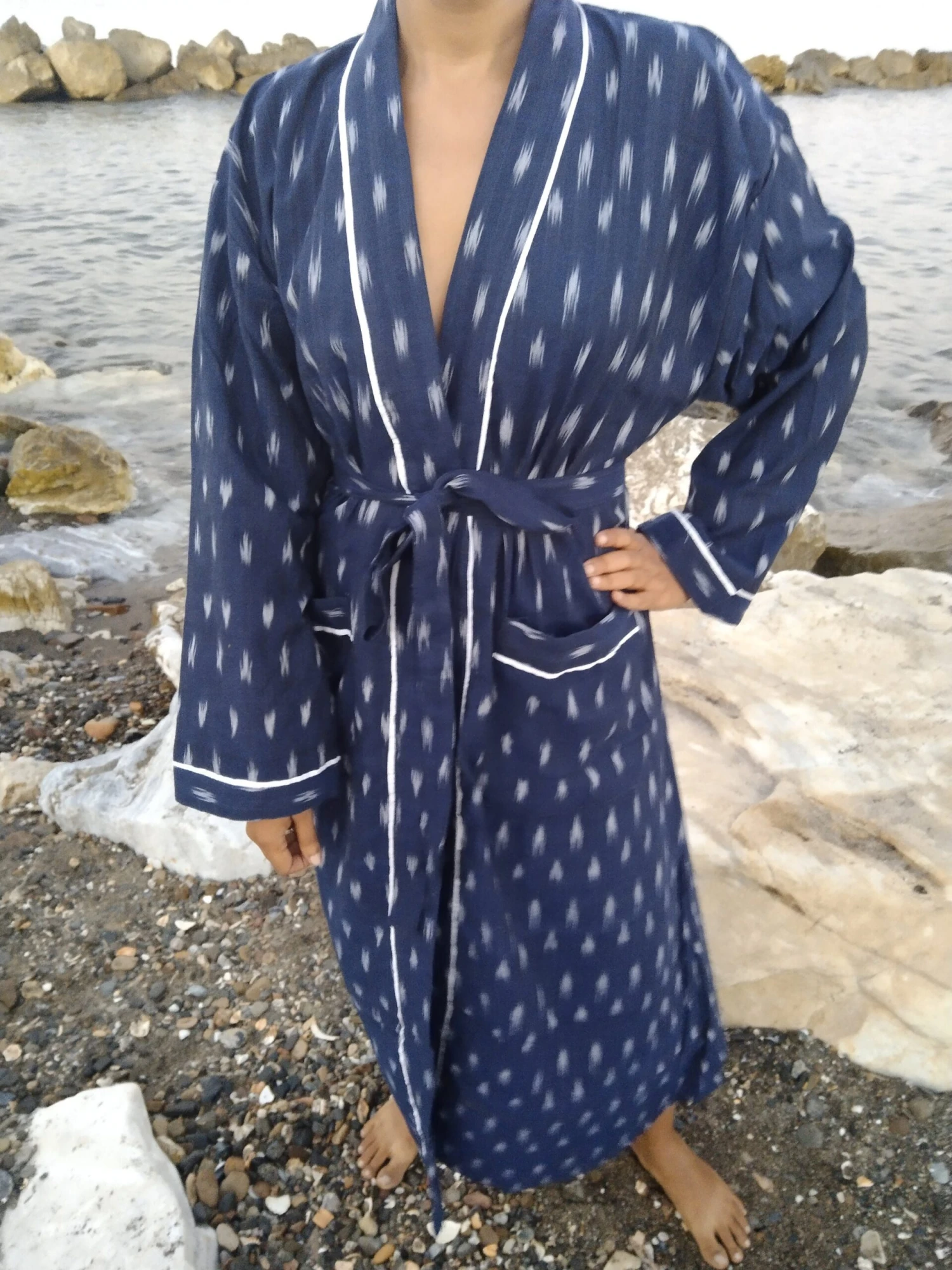 Unisex Ikkat Dressing Robe,cotton Robe,lounge Wear,resort Wear,gifts For Him,gifts For Her,housewarming Gift,boho Robe,Christmas Gift, 8 Unisex Ikkat Dressing Robe,cotton Robe,lounge Wear,resort Wear,gifts For Him,gifts For Her,housewarming Gift,boho Robe,Christmas Gift, - Image 6
