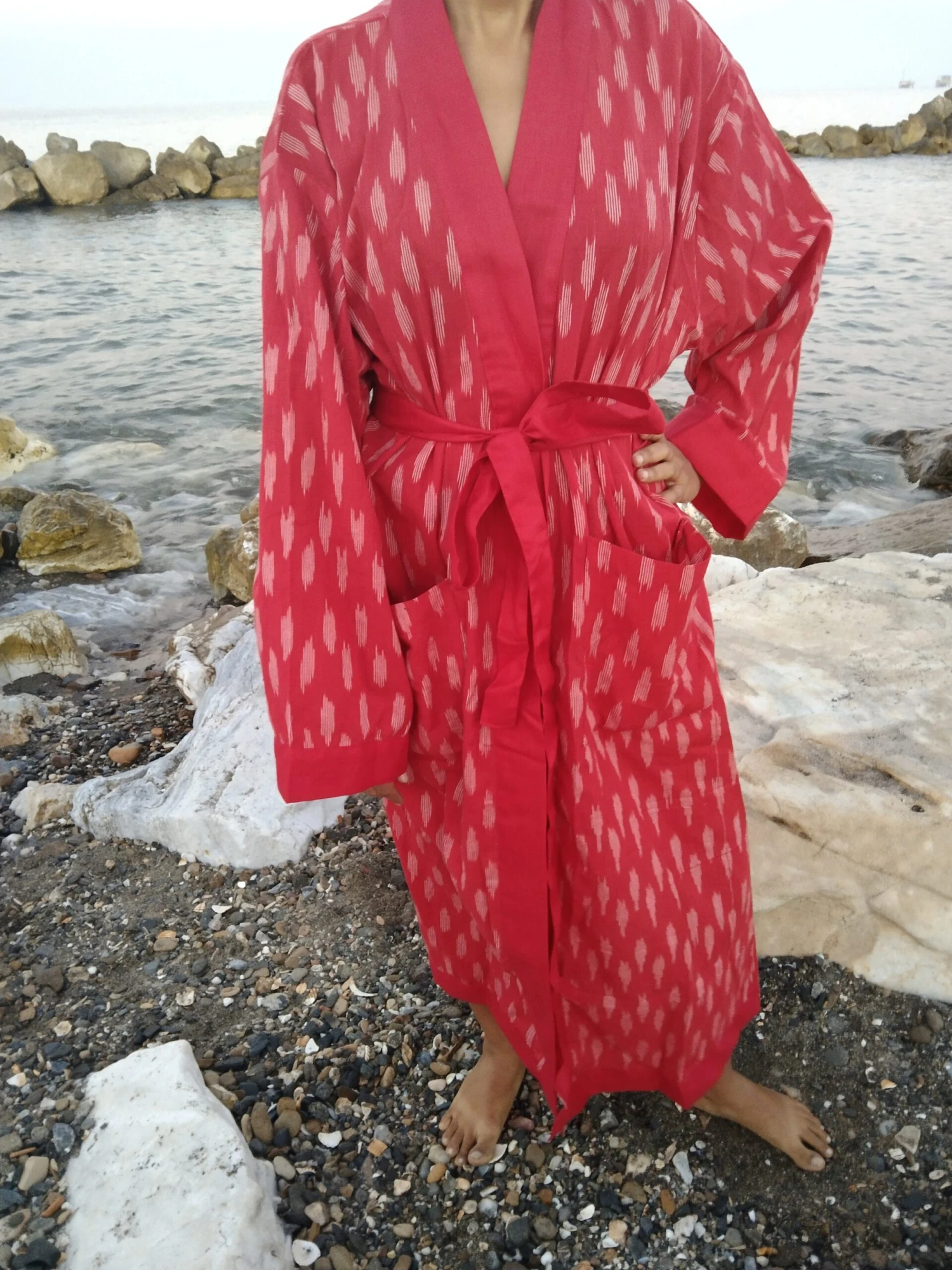 Unisex Ikkat Dressing Robe,ikkat Kimono,cotton Robe,resort Wear,lounge Wear,housewarming Gift,Christmas Gift,Mom Postpartum Gift,boho Robe 4 Unisex Ikkat Dressing Robe,ikkat Kimono,cotton Robe,resort Wear,lounge Wear,housewarming Gift,Christmas Gift,Mom Postpartum Gift,boho Robe - Image 2