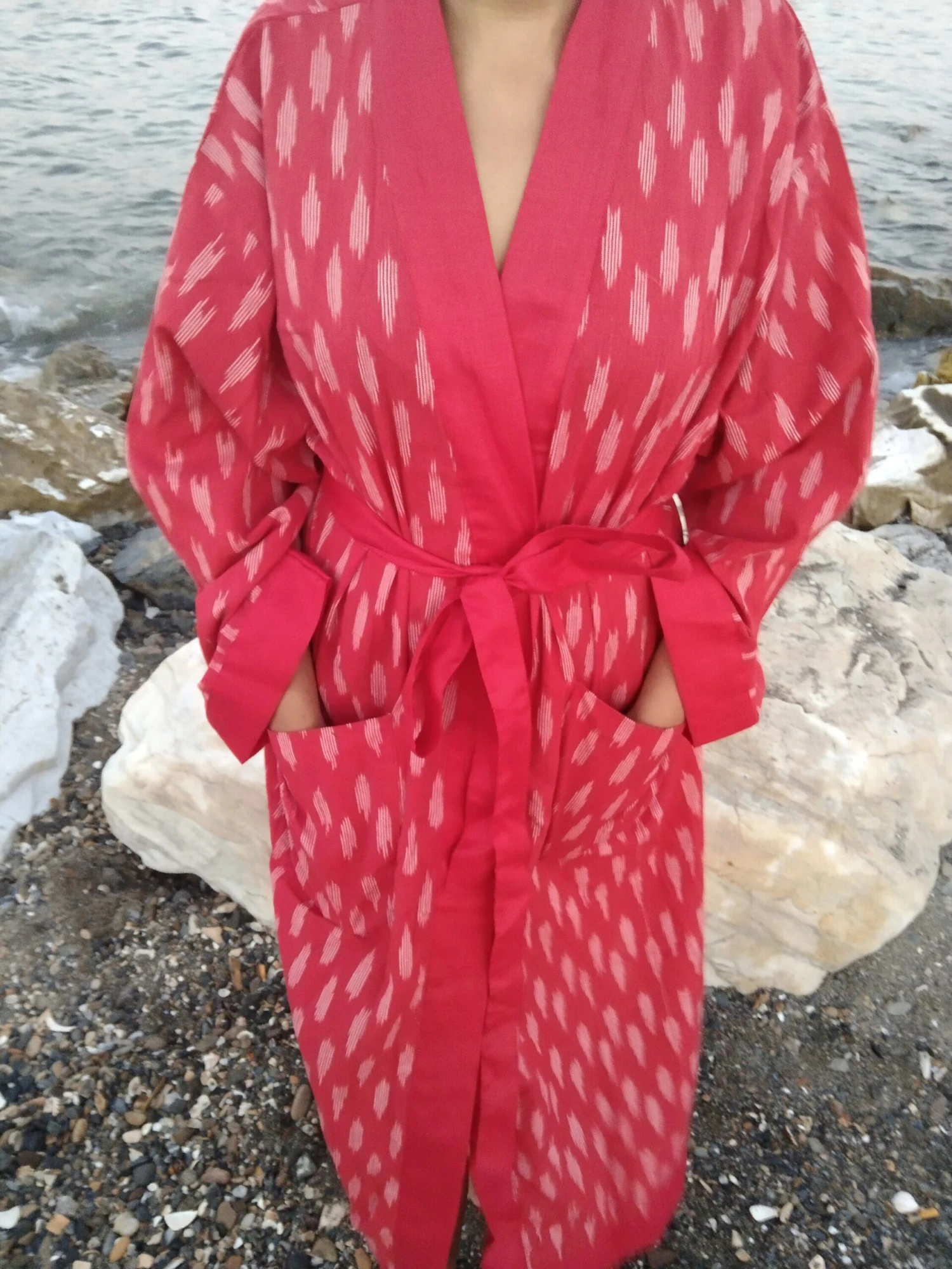 Unisex Ikkat Dressing Robe,ikkat Kimono,cotton Robe,resort Wear,lounge Wear,housewarming Gift,Christmas Gift,Mom Postpartum Gift,boho Robe 7 Unisex Ikkat Dressing Robe,ikkat Kimono,cotton Robe,resort Wear,lounge Wear,housewarming Gift,Christmas Gift,Mom Postpartum Gift,boho Robe - Image 5