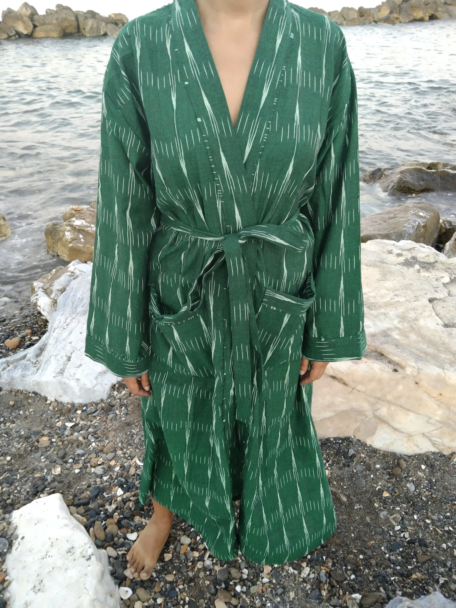 Unisex Ikkat Dressing Robe,cotton Robe,loungewear,resort Wear,Christmas Gift,mom Postpartum Gift,gifts For Him,gifts For Her,boho Robe 6 Unisex Ikkat Dressing Robe,cotton Robe,loungewear,resort Wear,Christmas Gift,mom Postpartum Gift,gifts For Him,gifts For Her,boho Robe - Image 4