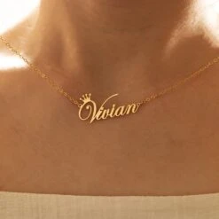 Personalized Name Jewelry - Crown Name Necklace - Dainty Gold Necklace - Personalized Name Plate Necklace - Christmas Gift For Mom,her