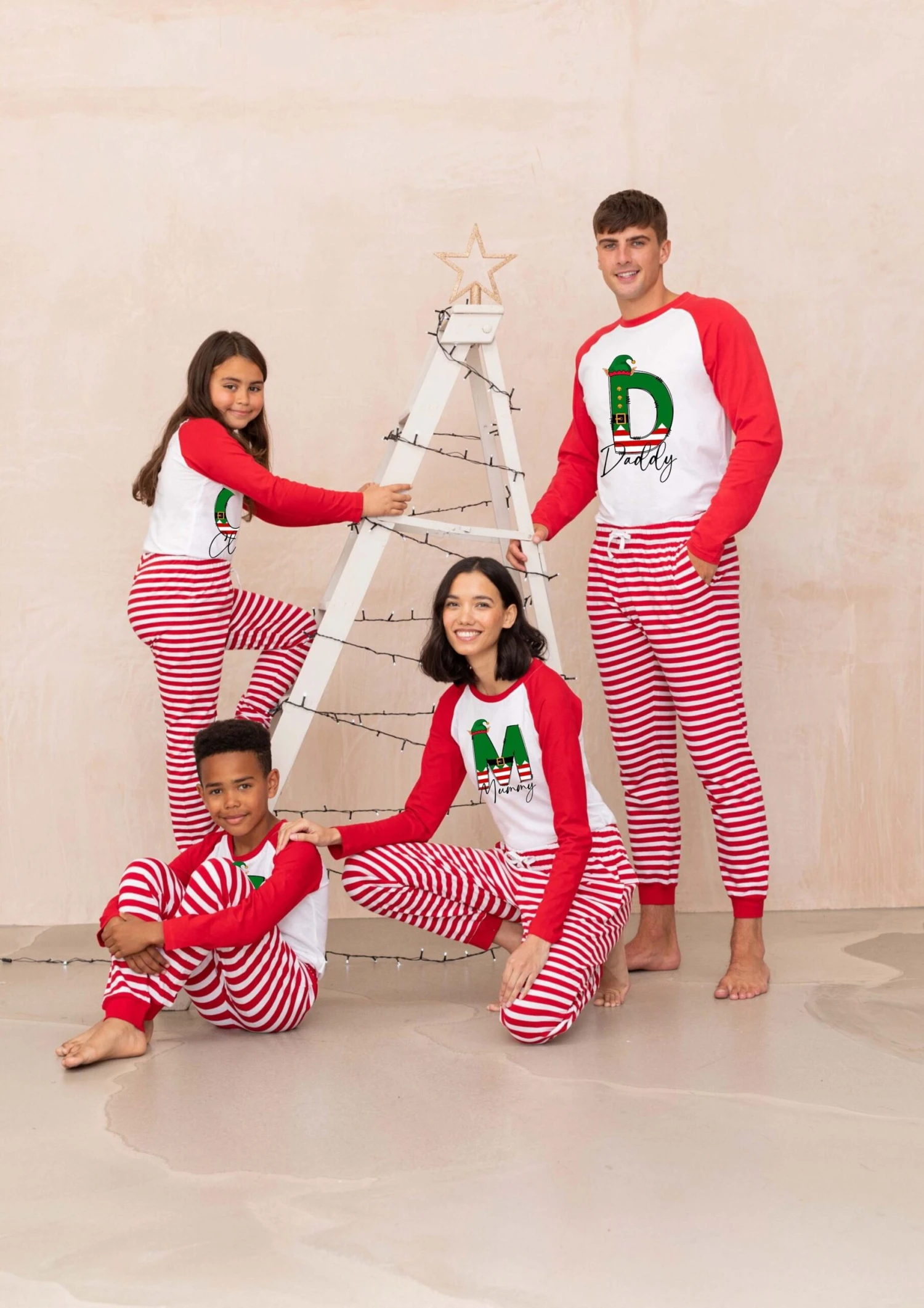 Personalised Family Matching Christmas Xmas Pjs Pyjamas Festive - Elf Initial Design - Red Stripes, Long Sleeves, Your Name 3 Personalised Family Matching Christmas Xmas Pjs Pyjamas Festive - Elf Initial Design - Red Stripes, Long Sleeves, Your Name