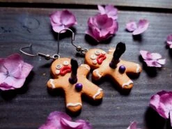 Christmas Earrings-Holidaystuds-Cookie Jewelry-Gingerbread Man-Xmas Gift Idea-Dead Man-Halloween Accesorie-Dark Christmas-Food Miniature