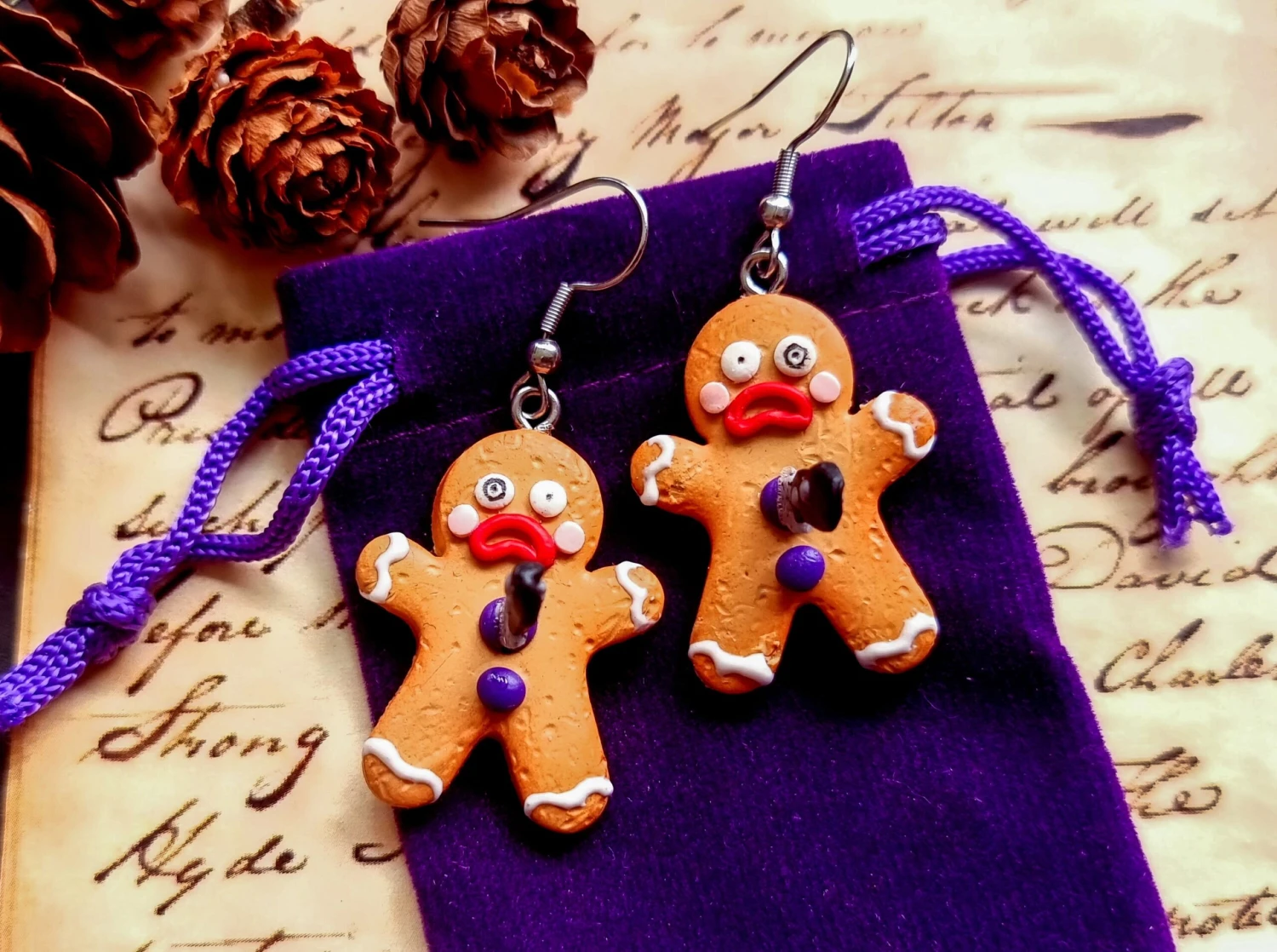 Christmas Earrings-Holidaystuds-Cookie Jewelry-Gingerbread Man-Xmas Gift Idea-Dead Man-Halloween Accesorie-Dark Christmas-Food Miniature 9 Christmas Earrings-Holidaystuds-Cookie Jewelry-Gingerbread Man-Xmas Gift Idea-Dead Man-Halloween Accesorie-Dark Christmas-Food Miniature - Image 7