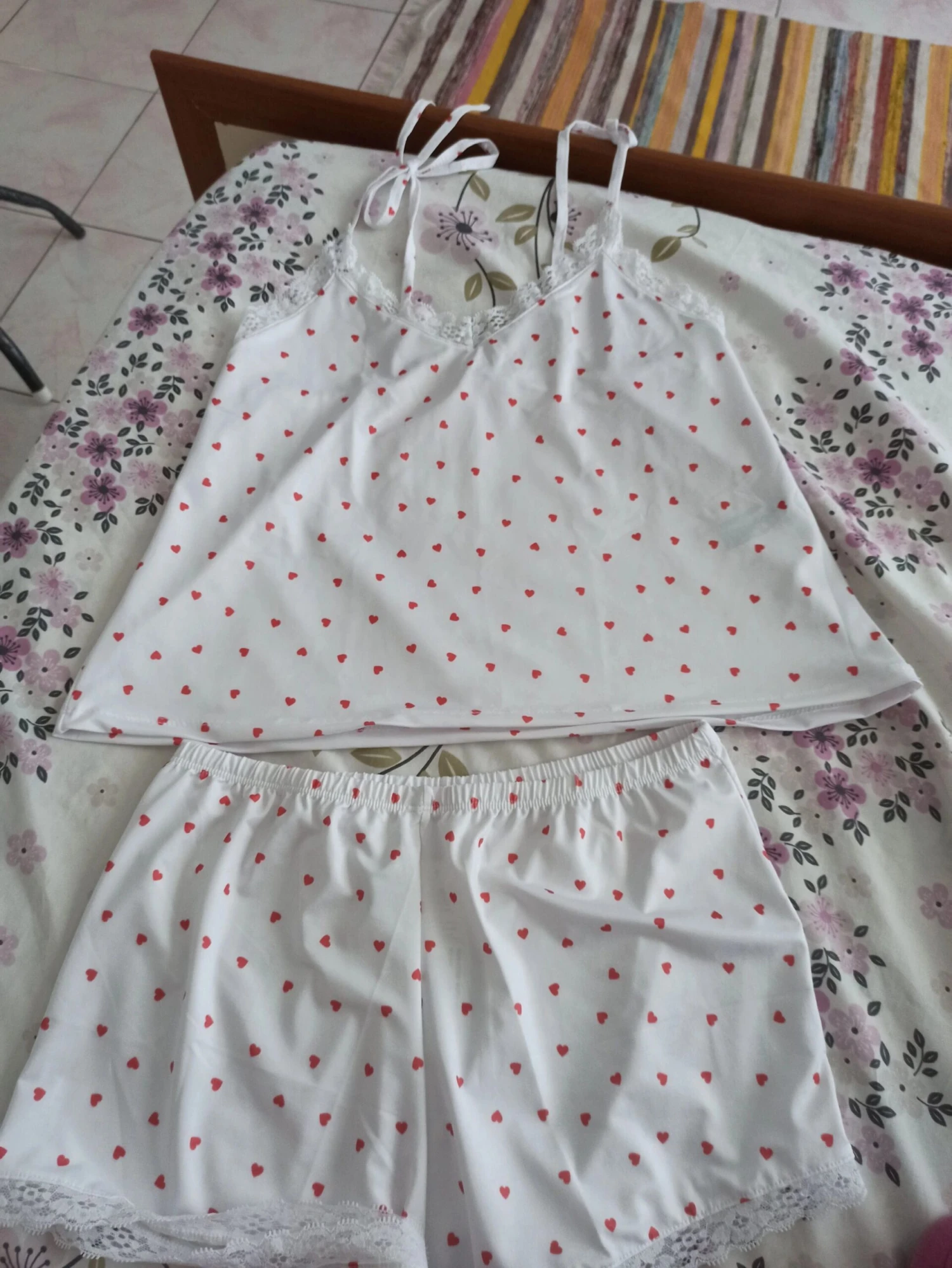 Lace Embroidered Heart Patterned Shorts Pajamas Set. Designed For Valentine's Day, Anniversary, Wedding, Christmas...etc (ask Stock) 10 Lace Embroidered Heart Patterned Shorts Pajamas Set. Designed For Valentine's Day, Anniversary, Wedding, Christmas...etc (ask Stock) - Image 8