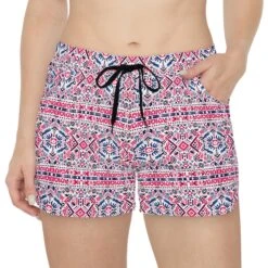 Women's Shorts Pink White Black Gray Lightweight Pockets Elastic Waist Mexican Tile Inspired Print Style Gift -gift Christmas Birthday