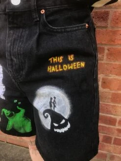 Personalised ‘Nightmare Before Christmas’ Hand Painted Black Denim Paper-bag Shorts Size 6 14 Personalised ‘Nightmare Before Christmas’ Hand Painted Black Denim Paper-bag Shorts Size 6 -Jewellery Paradise il fullxfull.5178176733 ew1j