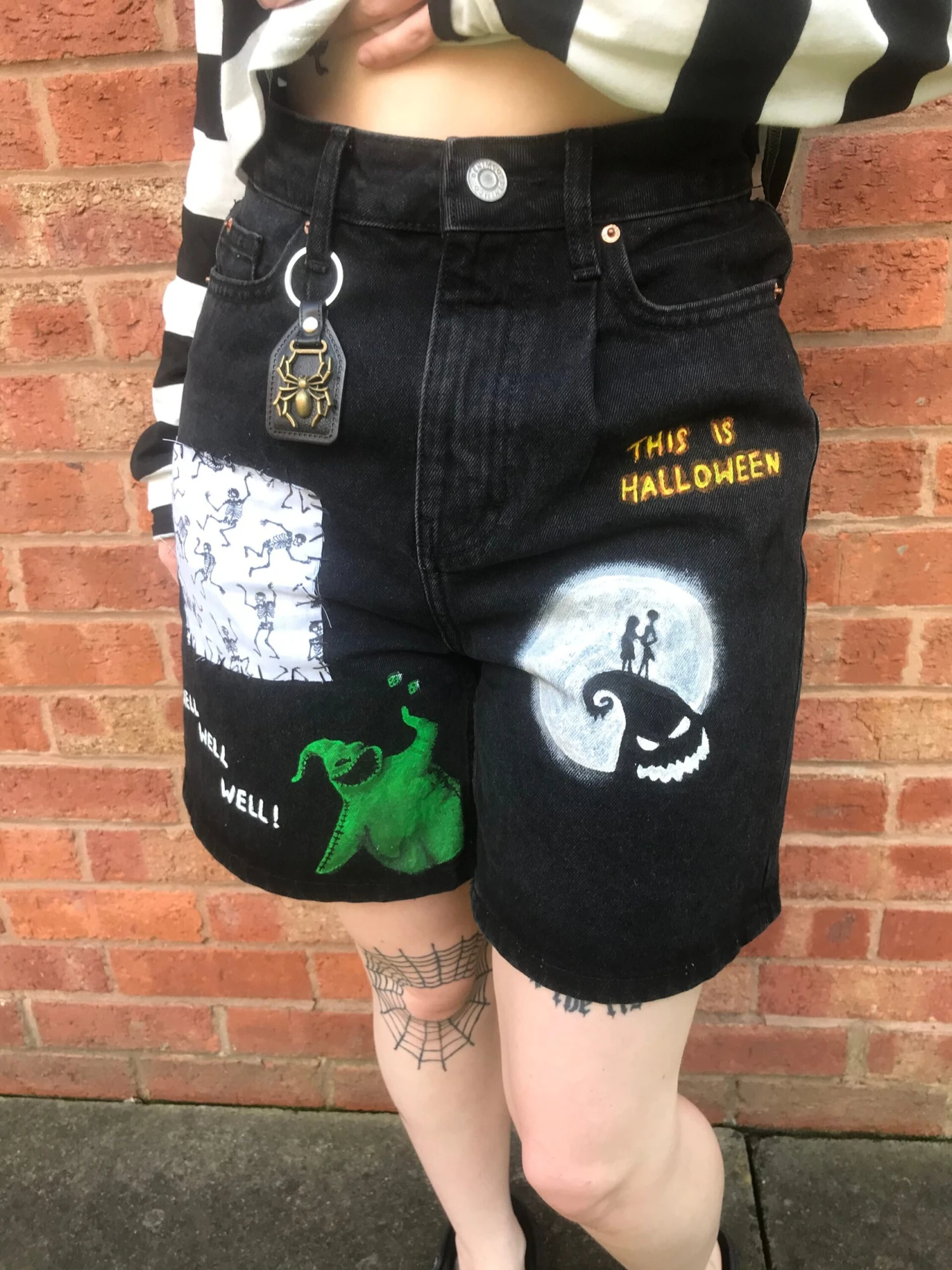 Personalised ‘Nightmare Before Christmas’ Hand Painted Black Denim Paper-bag Shorts Size 6 10 Personalised ‘Nightmare Before Christmas’ Hand Painted Black Denim Paper-bag Shorts Size 6 - Image 8