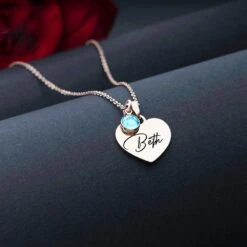 Heart Birthstone Engraved Necklace, Personalized Necklace, Mother's Day Christmas Gift, Engraved Necklace, Last Name DIY Necklace -Jewellery Paradise il fullxfull.5185283244 p2ij