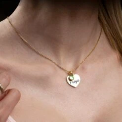 Heart Birthstone Engraved Necklace, Personalized Necklace, Mother's Day Christmas Gift, Engraved Necklace, Last Name DIY Necklace