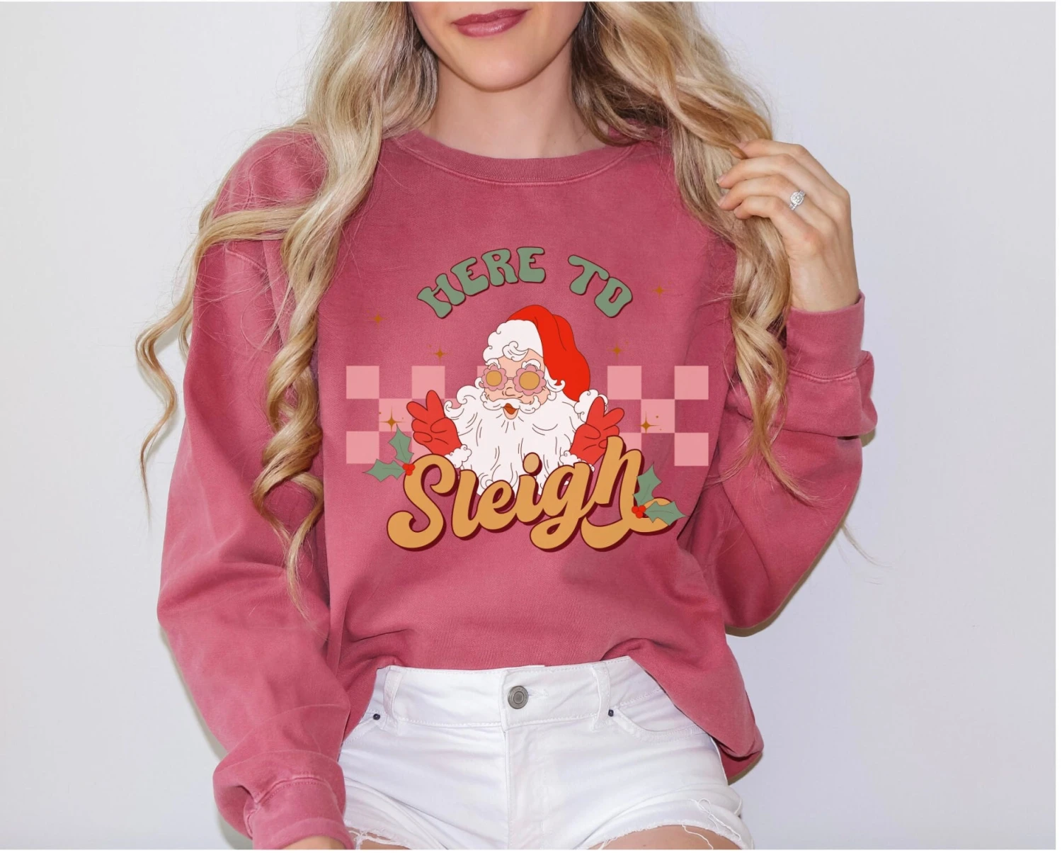 Comfort Colors® Here To Sleigh Christmas Sweatshirt, Ho,Ho,Ho Santa Sweatshirt, Nasty Santa Sweatshirt, Waving Santa, Winking Santa, Sweater 7 Comfort Colors® Here To Sleigh Christmas Sweatshirt, Ho,Ho,Ho Santa Sweatshirt, Nasty Santa Sweatshirt, Waving Santa, Winking Santa, Sweater - Image 5