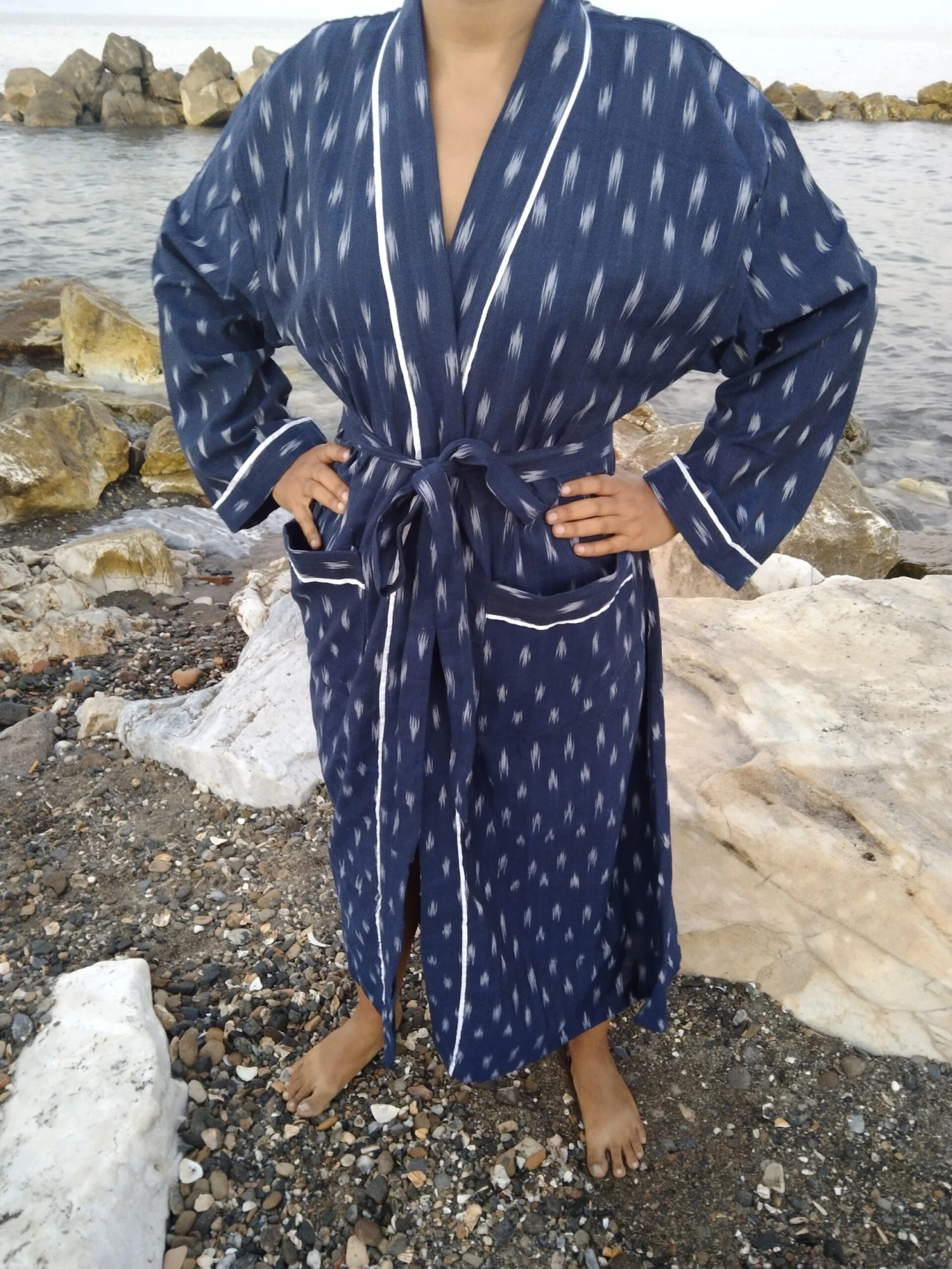 Unisex Ikkat Dressing Robe,cotton Robe,lounge Wear,resort Wear,gifts For Him,gifts For Her,housewarming Gift,boho Robe,Christmas Gift, 6 Unisex Ikkat Dressing Robe,cotton Robe,lounge Wear,resort Wear,gifts For Him,gifts For Her,housewarming Gift,boho Robe,Christmas Gift, - Image 4