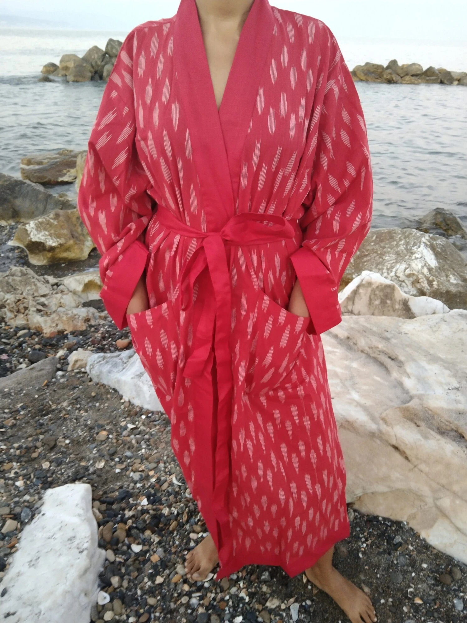 Unisex Ikkat Dressing Robe,ikkat Kimono,cotton Robe,resort Wear,lounge Wear,housewarming Gift,Christmas Gift,Mom Postpartum Gift,boho Robe 5 Unisex Ikkat Dressing Robe,ikkat Kimono,cotton Robe,resort Wear,lounge Wear,housewarming Gift,Christmas Gift,Mom Postpartum Gift,boho Robe - Image 3