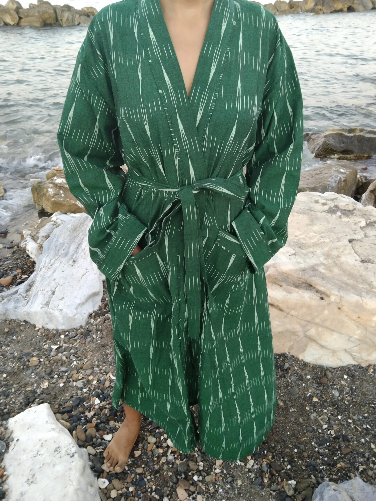 Unisex Ikkat Dressing Robe,cotton Robe,loungewear,resort Wear,Christmas Gift,mom Postpartum Gift,gifts For Him,gifts For Her,boho Robe 7 Unisex Ikkat Dressing Robe,cotton Robe,loungewear,resort Wear,Christmas Gift,mom Postpartum Gift,gifts For Him,gifts For Her,boho Robe - Image 5