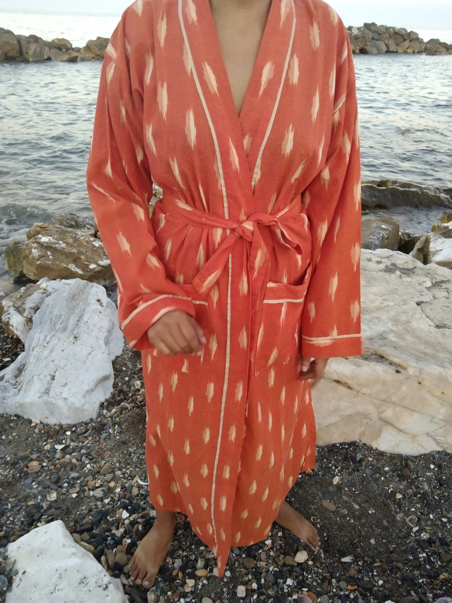 Unisex Ikkat Dressing Robe,kimono,lounge Wear,resort Wear,gifts For Him,gifts For Her,Christmas Gift,mom Postpartum Gift, Housewarming Gift 4 Unisex Ikkat Dressing Robe,kimono,lounge Wear,resort Wear,gifts For Him,gifts For Her,Christmas Gift,mom Postpartum Gift, Housewarming Gift - Image 2