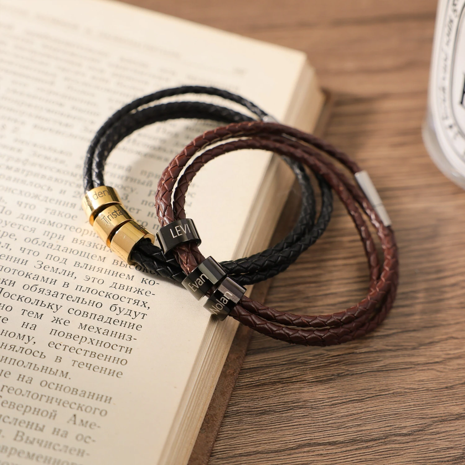 Personalized Mens Bracelet, Handmade Leather Jewelry With Silver/Black/Gold Beads, Christmas Fathers Day Gifts For Kid Dad Boyfriend Husband 7 Personalized Mens Bracelet, Handmade Leather Jewelry With Silver/Black/Gold Beads, Christmas Fathers Day Gifts For Kid Dad Boyfriend Husband - Image 5