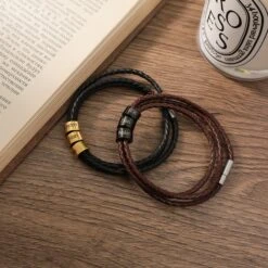 Personalized Mens Bracelet, Handmade Leather Jewelry With Silver/Black/Gold Beads, Christmas Fathers Day Gifts For Kid Dad Boyfriend Husband 15 Personalized Mens Bracelet, Handmade Leather Jewelry With Silver/Black/Gold Beads, Christmas Fathers Day Gifts For Kid Dad Boyfriend Husband -Jewellery Paradise il fullxfull.5218020549 slbe
