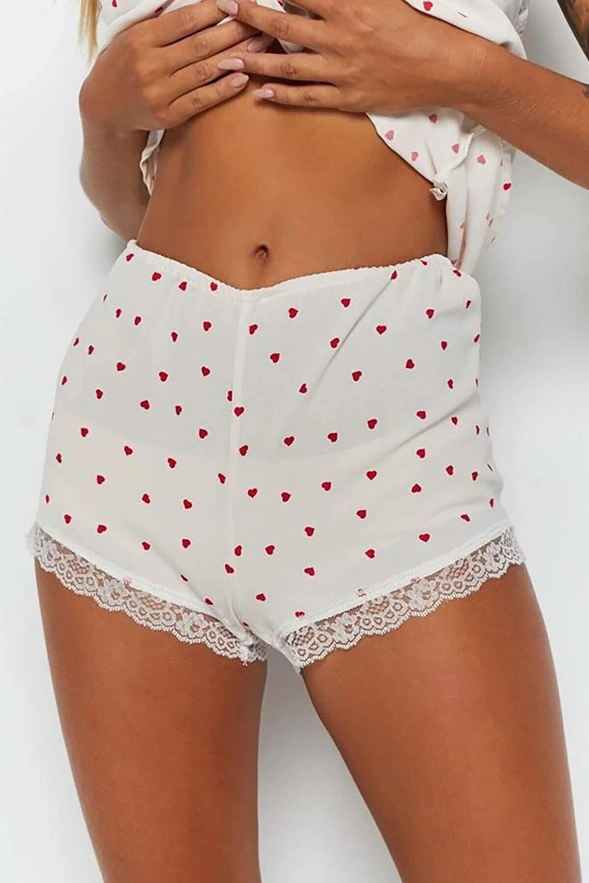 Lace Embroidered Heart Patterned Shorts Pajamas Set. Designed For Valentine's Day, Anniversary, Wedding, Christmas...etc (ask Stock) 4 Lace Embroidered Heart Patterned Shorts Pajamas Set. Designed For Valentine's Day, Anniversary, Wedding, Christmas...etc (ask Stock) - Image 2