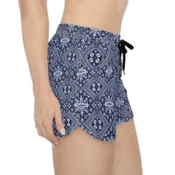 Women's Shorts Blue Navy White Black Lightweight Pockets Elastic Waist Mexican Tile Bandana Inspired Print Style Gift -gift Christmas Travel -Jewellery Paradise il fullxfull.5225948287 pdyu