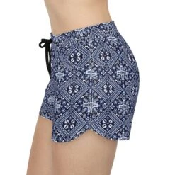Women's Shorts Blue Navy White Black Lightweight Pockets Elastic Waist Mexican Tile Bandana Inspired Print Style Gift -gift Christmas Travel -Jewellery Paradise il fullxfull.5225949951 ciro