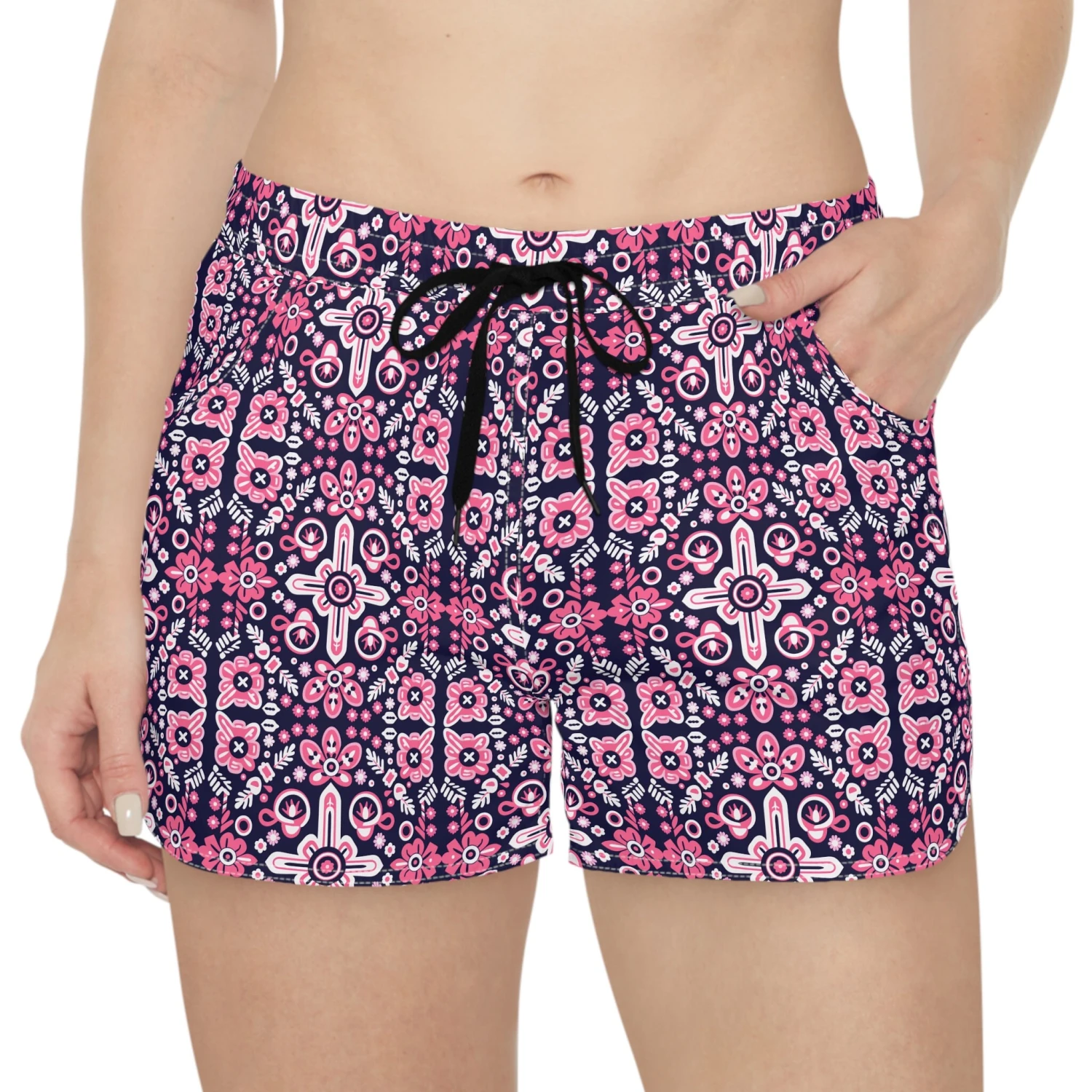 Women's Casual Shorts Navy Blue Pink White Raspberry Purple Mexican Tile Bandana Inspired Pattern Print Gift -gift Birthday Christmas 3 Women's Casual Shorts Navy Blue Pink White Raspberry Purple Mexican Tile Bandana Inspired Pattern Print Gift -gift Birthday Christmas