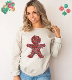 Cute Christmas Unisex Sweatshirt For Her Or Him Cozy Festive Sweatshirt For Christmas Lover Gingerbread Man Jumper Gift For Your Loved One