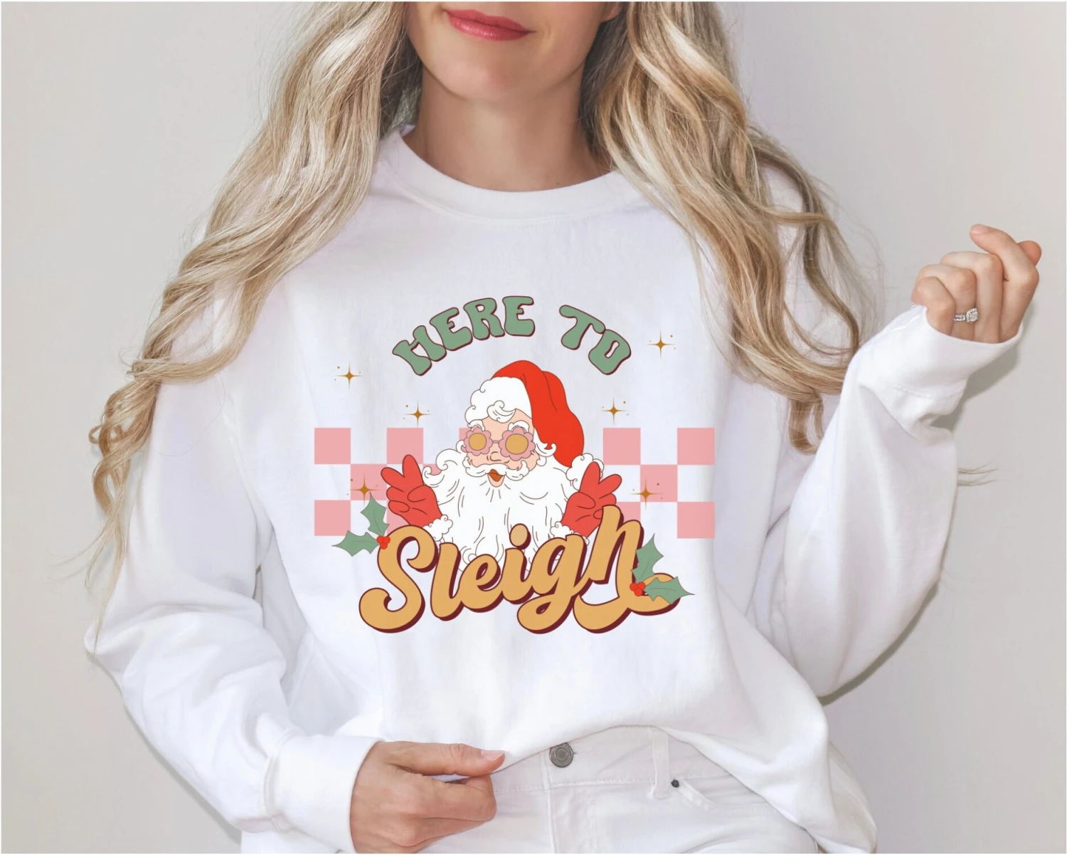 Comfort Colors® Here To Sleigh Christmas Sweatshirt, Ho,Ho,Ho Santa Sweatshirt, Nasty Santa Sweatshirt, Waving Santa, Winking Santa, Sweater 5 Comfort Colors® Here To Sleigh Christmas Sweatshirt, Ho,Ho,Ho Santa Sweatshirt, Nasty Santa Sweatshirt, Waving Santa, Winking Santa, Sweater - Image 3