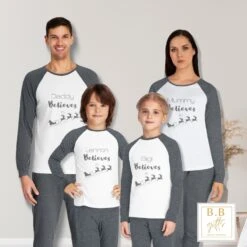Luxury Personalised Family Christmas Pyjamas In Two Tone Shades; White And Grey Pjs With Text 'We Believe In Santa' - Various Sizes Availabl 14 Luxury Personalised Family Christmas Pyjamas In Two Tone Shades; White And Grey Pjs With Text 'We Believe In Santa' - Various Sizes Availabl -Jewellery Paradise il fullxfull.5239977231 trai